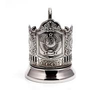 Kalchugino Metal Works USSR Coat of Arms Classic Russian Tea Glass Holder/Russian Podstakannik for Hot or Cold Liquids