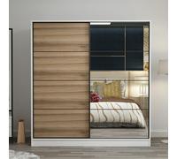 kale mirrored sliding wardrobe with 2 doors in white and oak