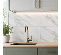 Kale Nora White Matt Marble Effect Ceramic Indoor Wall & Floor Tile, Pack Of 6, (L)600mm (W)300mm