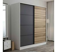kale wooden sliding wardrobe with 2 doors in white anthracite and oak