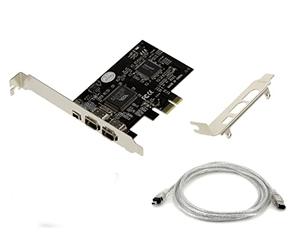 KALEA-INFORMATIQUE 3-Port IEEE1394a FireWire 400 PCIe controller card with VIA6308 and ASM1083 chipset. High and low profile brackets, with Ilink cable.