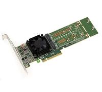 KALEA-INFORMATIQUE M2 PCIe 3.0 x8 controller card for 2 M.2 NVMe M Key SSDs. PLX PEX 8747 chipset - 32GB per SSD, 64G total. High and low profile.
