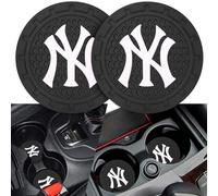 Kaleduo 2PCS Car Cup Holder Coaster, Auto Cup Holder Insert Coaster for New York Yankees Fans, Non-Slip, Silicone, Round, Black & White
