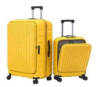 Kaleenie 2 Pieces 20/29 Luggage Sets, 20 Inch Cabin Luggage with Front Pocket & 29 Inch Side Opening Suitcase, Ligthweight ABS+PC Hardshell, TSA Lock with HINOMOTO 360° Wheels, Yellow, Yellow, 20/29