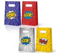 KALEFO 24 Pack Superhero Party Supplies Treat Bags Kids Birthday Party Recyclable Cookie Candy Paper Favor Bags