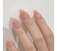 KaleidNail 30 Pcs Aurora Almond False Nails Pattern,Nude Glitter Press on Nails, Glossy Chrome Fake Nails Medium Long for Nail Art,French Stick on Nail for Women Gifts