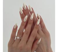 KaleidNail 30 Pcs Aurora Almond False Nails Pattern,Solid Color Press on Nails, Glossy Chrome Fake Nails Medium Long for Nail Art,French Stick on Nail for Women Gifts