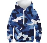 KaleidoKit Boys Girls Hoodie Camouflage 3D Unisex Children's Hoodie Long Sleeve Pullover Hoodie Sweatshirt with Pockets 7-9Y