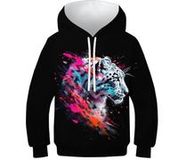 KaleidoKit Boys Girls Hoodie Colourful Tiger 3D Unisex Children's Hoodie Long Sleeve Pullover Hoodie Sweatshirt with Pockets 10-12Y