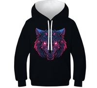 KaleidoKit Boys Girls Hoodies Robot Wolf 3D Printed Pullover Kids Cool Pullover Sweatshirts Long Sleeve Hooded with Pocket 13-15Y