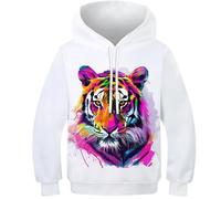 KaleidoKit Colourful Tiger Hoodie for Kids 3D Printed Hoodies Costume Long Sleeve Pullover Sweatshirt Jacket for Boys Girls 12-14Y