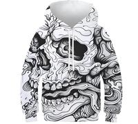 KaleidoKit Kids Hoodies Skull 3D Novelty Pullover Kids Funny Pullover Sweatshirts Long Sleeve Hooded with Pocket for 6-16 Years 8-10Y