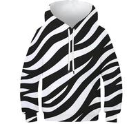 KaleidoKit Zebra Print Hoodie for Kids 3D Printed Hoodies Costume Long Sleeve Pullover Sweatshirt Jacket for Boys Girls 8-10Y