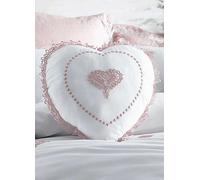 Kaleidoscope Aubrey Embroidered Vintage Heart Filled Cushion White/pink