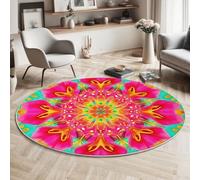 Kaleidoscope Effect Round Rugs 100 cm Living Room Non Slip Round Area Rug Short Pile Mandala Bedroom Circle Carpet Washable Floor Mat Rugs for Kids Room Bathroom Dining Room Decor, Turquoise