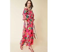 Kaleidoscope Floral Metallic Thread Bardot Print Dress Gold