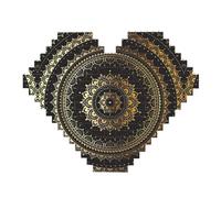 Kaleidoscope Mandala Print Building Brick Block Puzzle - Heart Shaped Picture Puzzles, Wooden Picture Jigsaw Puzzles
