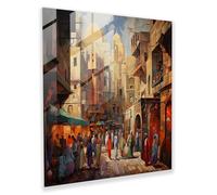 Kaleidoscope Melody Glass Print - Cubist Egyptian Market Glass Wall Art, 20" x 20"