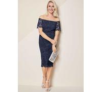 Kaleidoscope Navy Bardot Lace Dress Navy
