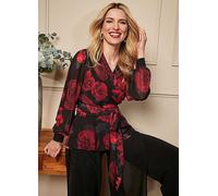 Kaleidoscope Rose Print Wrap Blouse Black