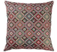 Kaleidoscope Tapestry Extra-Large Cushion. Geometric Diamond Motifs in Coral Pink, Turquoise Blue, Mint Green, Blush Pink & Brown. 23x23" XL