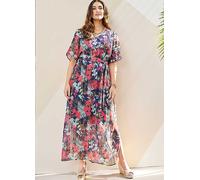 Kaleidoscope Tropical Print Foil Maxi Dress Metallic