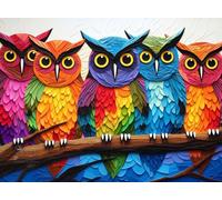 Kaleidoscopic Owls: Colorful Night's Watch from Cross & Glory - 1000 Piece Owl Jigsaw Puzzle, Eco-Friendly, with Satin Finish for Adults, CG-M-075, Rainbow