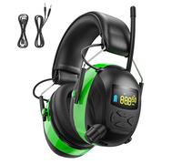 Kalence AM FM Radio Headphones with Color Digital Display, 2000mAh Rechargeable Hearing Protection, 30dB Safety Earmuffs Ear Protection for Mowing, Work - Green