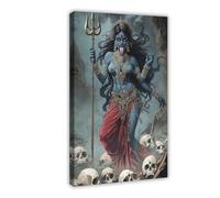 Kali Indian Goddess Fine Art Print Blue Skin Skull Dark Fantasy Wall Decor, Pagan Warrior Poster with Intricate Jewelry & Weapon Design for Bedroom, Kitchen, Or Dorm, Indian Home Decor
