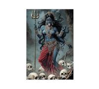 Kali Indian Goddess Fine Art Print Blue Skin Skull Dark Fantasy Wall Decor, Pagan Warrior Poster with Intricate Jewelry & Weapon Design for Bedroom, Kitchen, Or Dorm, Indian Home Decor
