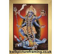 Kali Maa Hindu God Picture Frame Photo with frame in Size - 7 x 5 Gold Frame