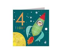 Kali Stileman - Cute 4th Birthday Card - Age 4 - Space Rocket Card - Bright Colourful Cards For Kids - Children's Cards - Boys Girls - Sold by Brainbox Candy