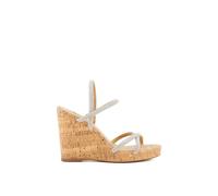 Dune London Women's Ladies Kali - Diamante Cork-Wedge Slingback Sandals - Silver - Size: 3