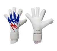 Kaliaaer RE:GEN PRO JB1 3DXi Junior Goalkeeper Gloves - Kids Jack Butland Edition | Youth Hybrid Cut | Pro Latex | XLR8AER Knitted Backhand | All-Weather Grip | White/Red/Blue
