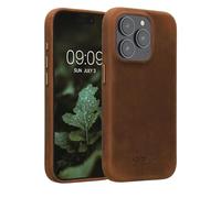 kalibri Case Compatible with Apple iPhone 15 Pro - Case Smooth Genuine Leather Hard Case Anti Slip Cover - Brown