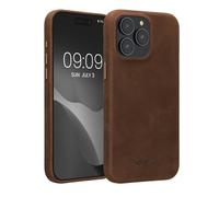 kalibri Case Compatible with Apple iPhone 15 Pro Max - Case Smooth Genuine Leather Hard Case Anti Slip Cover - Brown