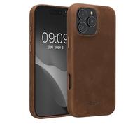kalibri Case Compatible with Apple iPhone 16 Pro Max - Case Smooth Genuine Leather Hard Case Anti Slip Cover - Brown