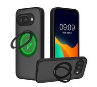 kalibri Case for Google Pixel 9a Cover - Protective Magnetic Hard Case - with 360° Rotating Kickstand Ring - Compatible with MagSafe - Black/Matte Transparent