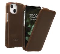 kalibri Flip Case Compatible with Apple iPhone 13 mini - Ultra Slim Leather Protective Phone Cover - Brown