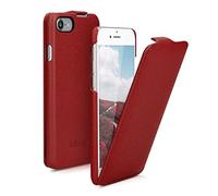 kalibri Flip Case Compatible with Apple iPhone SE (2022) / iPhone SE (2020) / iPhone 8 / iPhone 7 - Ultra Slim Leather Protective Phone Cover - Red