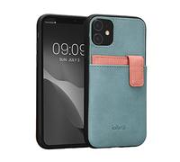 kalibri Hard Case Compatible with Apple iPhone 11 - Case with Card Slots PU Leather Design with TPU Bumper- Mint/Dusty Pink