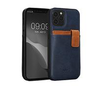 kalibri Hard Case Compatible with Apple iPhone 12 / iPhone 12 Pro - Case with Card Slots PU Leather Design with TPU Bumper- Dark Blue/Brown
