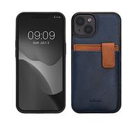 kalibri Hard Case Compatible with Apple iPhone 13 / iPhone 14 - Case with Card Slots PU Leather Design with TPU Bumper- Dark Blue/Brown