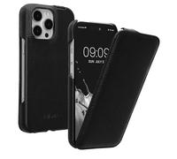 kalibri Leather Flip Case for Apple iPhone 16 Pro Max - Ultra Slim Genuine Leather Phone Cover with Fold-Down Front, Soft Protective Case, Black