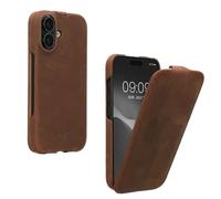 kalibri Leather Flip Case for Apple iPhone 17 - Ultra Slim Genuine Leather Phone Cover with Fold-Down Front, Soft Protective Case, Brown