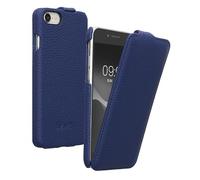 kalibri Leather Flip Case for Apple iPhone SE (2022) / SE (2020) / 8/7 - Ultra Slim Genuine Leather Phone Cover with Fold-Down Front, Soft Protective Case, Navy Blue