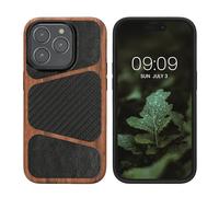 kalibri Smartphone Case Compatible With Apple iPhone 14 Pro Case - TPU Wood Finish - Compatible with MagSafe - Dark Brown/Black