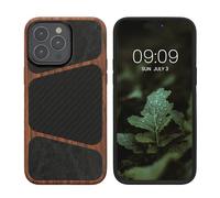 kalibri Smartphone Case Compatible With Apple iPhone 15 Pro Max Case - TPU Wood Finish - Compatible with MagSafe - Dark Brown/Black