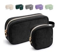KALIDI 2 Pcs Make Up Bag Set for Women Makeup Bag for Handbag | Corduroy Portable Handle O Ring Metal Zipper Water Resistant Small And Big Cosmetic Sanitary Travel School Girl