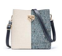 KALIDI FANCY FOREST All Seasons Cross Body Bag Women - Leather Handbag Bucket Bag with Adjustable Strap Versatile Crossbody Bags Purses for Women with Multiple Pockets, Beige Blue